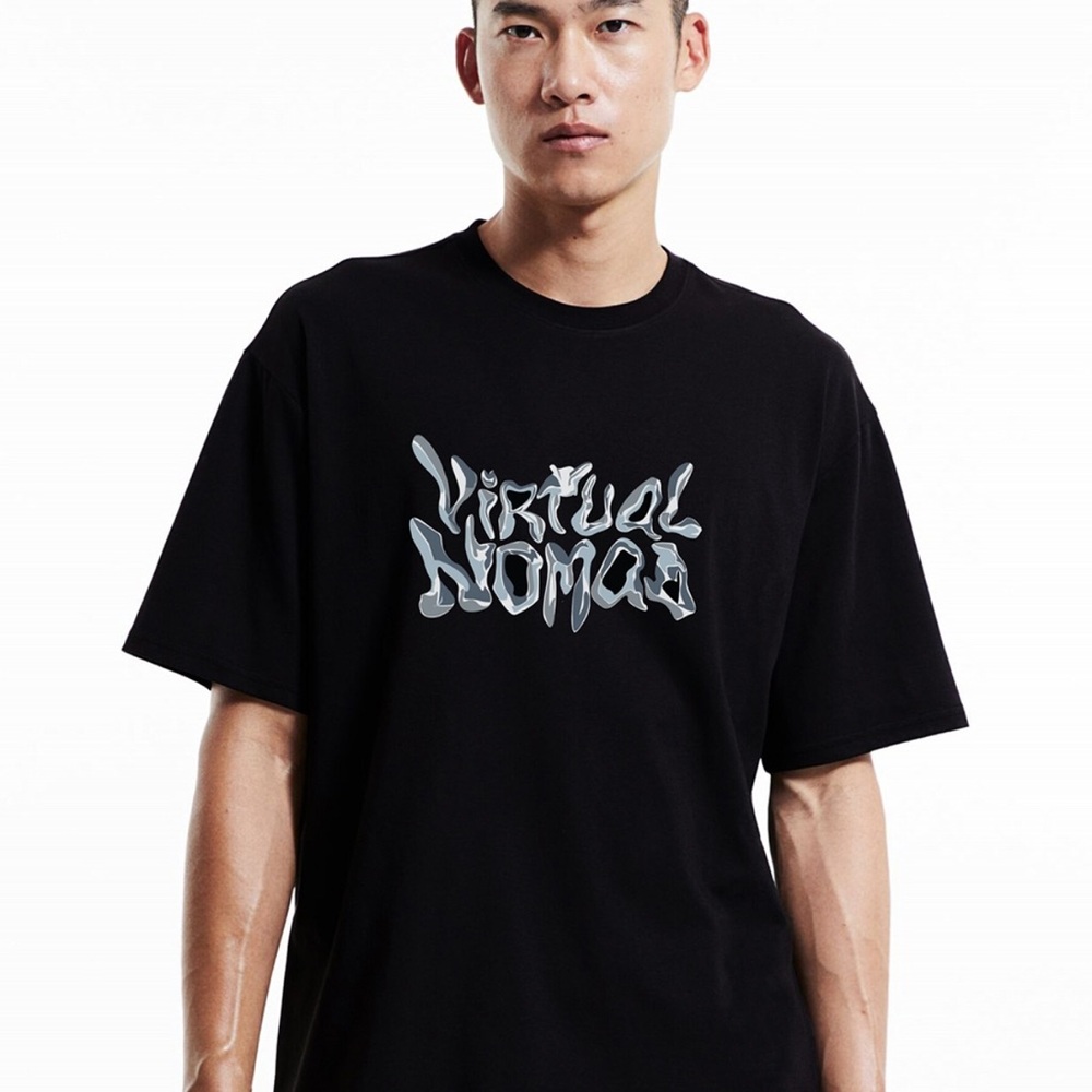 Zara - Black Short Sleeve Tee with Graffiti Design